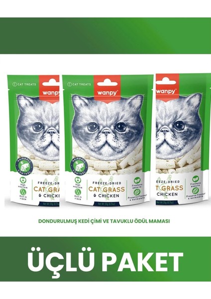 Kedi Dondurulmuş Kedi Çimi ve Tavuklu Ödül 3X20GR (3lü Paket)