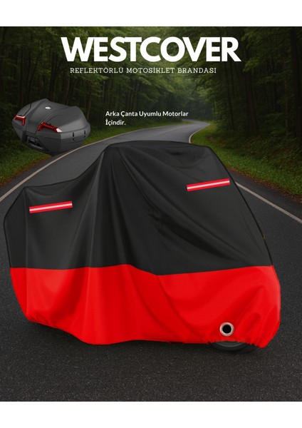 Volta Vsx Arka Çanta Uyumlu (Kırmızı-Siyah) Kırmızı Reflektörlü Motosiklet Brandası