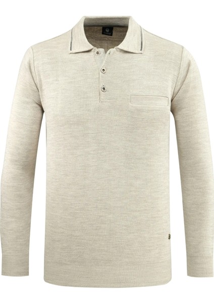 Erkek Polo Yaka Kazak Triko Cepli Çelik Örgü Klasik Kalıp - 5200F