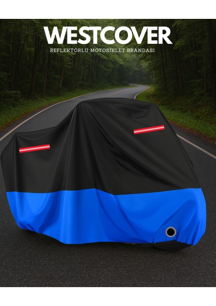 Kanuni Bora 125 Uyumlu (Mavi-Siyah) Kırmızı Reflektörlü Motosiklet Brandası Motor Örtüsü