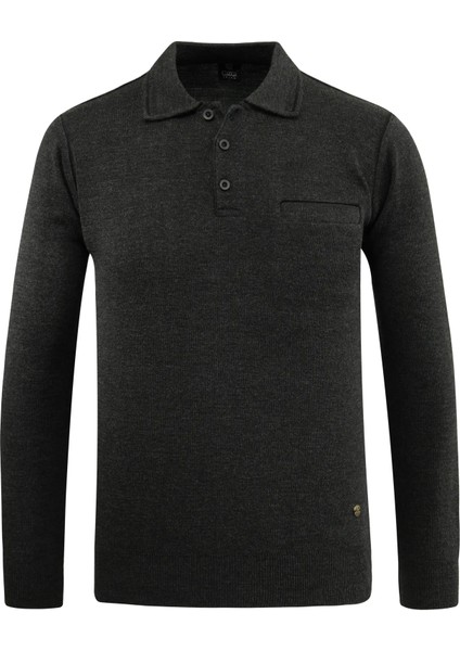 Erkek Polo Yaka Kazak Triko Cepli Çelik Örgü Klasik Kalıp - 5200F