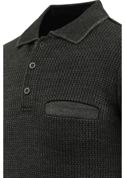 Erkek Polo Yaka Kazak Cepli Desenli Çelik Örgü Klasik Kalıp - 5208F modelleri