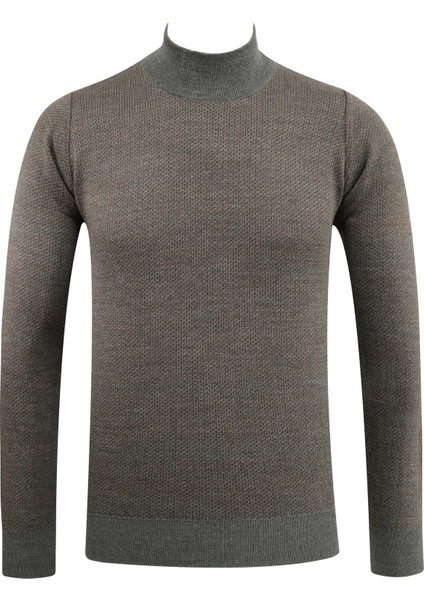 Erkek Yarım Balıkçı Kazak Desenli Çelik Örgü Regular Kalıp - 5206B