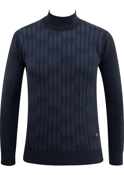 Erkek Yarım Balıkçı Kazak Desenli Çelik Örgü Klasik Kalıp - 5207B