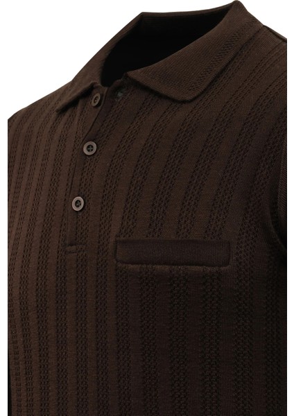 Erkek Polo Yaka Kazak Cepli Desen Çelik Örgü Klasik Kalıp - 5203F modelleri