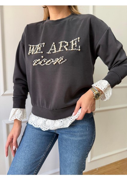 Antrasit Incili Fisto Detaylı Sweatshirt