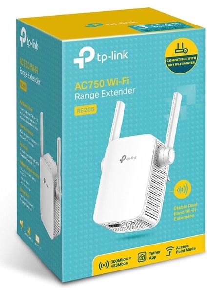 RE205, AC750 Wi-Fi Menzil Genişletici, 2 Harici Anten ve 1 Ethernet Bağlantı Noktalı Wi-Fi G indirimleri