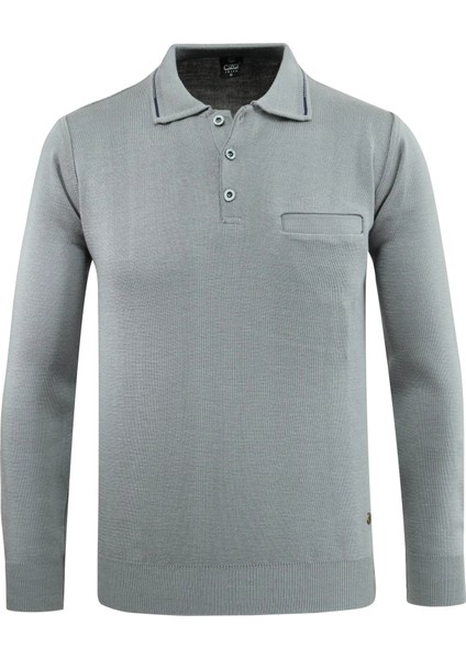 Erkek Polo Yaka Kazak Triko Cepli Çelik Örgü Klasik Kalıp - 5200F