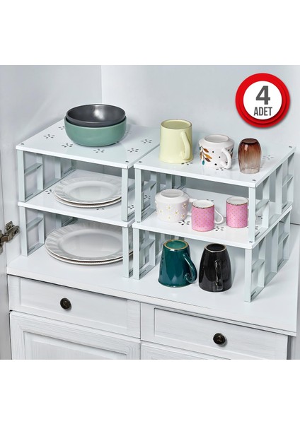 4 Adet Dolap Içi Düzenleyici Raf Tabak Bardak Rafı Metal Kaliteli Raf