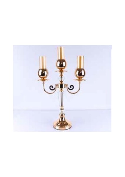 Mim Gold 3 Kollu Kristal Şamdan