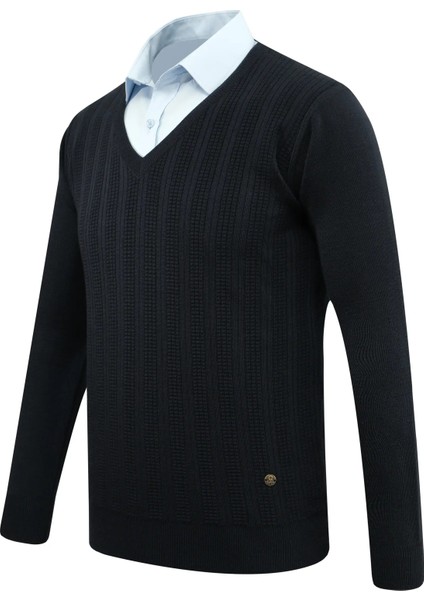Erkek V Yaka Triko Kazak Çelik Örgü Desenli Klasik Kalıp - 5209D fiyatları