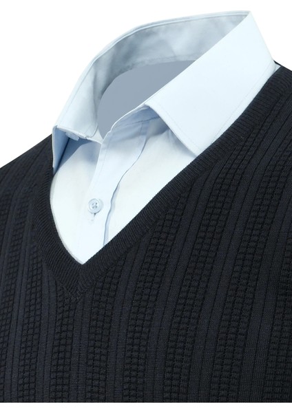 Erkek V Yaka Triko Kazak Çelik Örgü Desenli Klasik Kalıp - 5209D modelleri