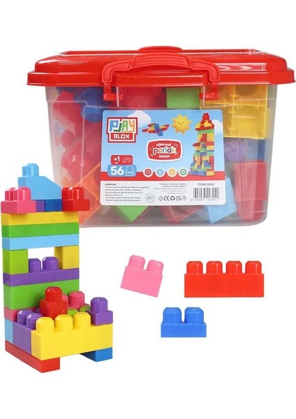 Play Blox Yapı Oyuncakları 56 Parça Kovalı Parlak Renkler Mega Blok Seti 3042
