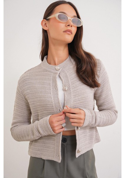 6778 Kadın Links Desenli Crop Triko Hırka Taş modelleri