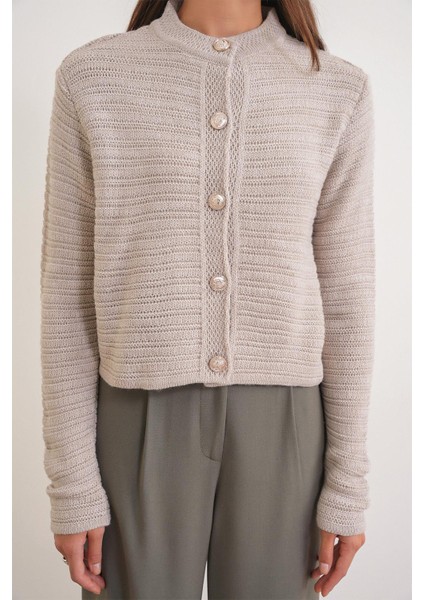 6778 Kadın Links Desenli Crop Triko Hırka Taş indirimleri