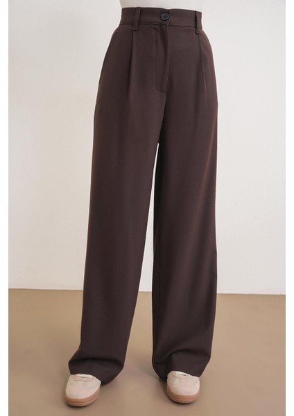 4747 Kadın Cepli Geniş Paça Dökümlü Palazzo Pantolon Kahve indirimleri
