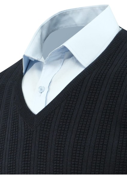 Erkek V Yaka Triko Kazak Çelik Örgü Desenli Klasik Kalıp - 5209D modelleri