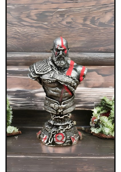 Elite Kratos 20CM Gümüş Eskitme Kırmızı Detay God Of War 4 Playstation- Pc Oyun Karakteri Polyester Figür 1 Adet