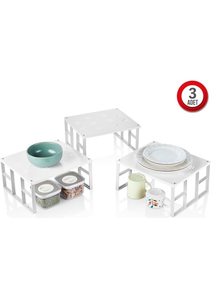 3 Adet Dolap Içi Düzenleyici Raf Tabak Bardak Rafı Metal Kaliteli Raf