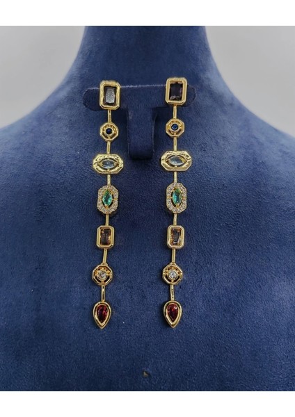 Gold Element Model Taşlı Kolye Küpe Bileklik Seti modelleri