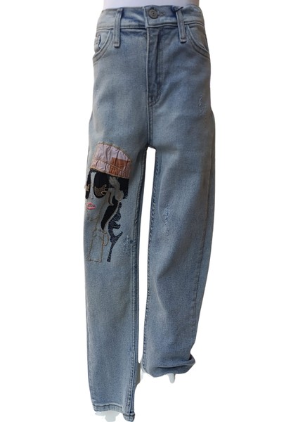 Kız Çocuk Kot Pantolon Jean %100 Pamuk Nakış Baskılı Denim Kumaş