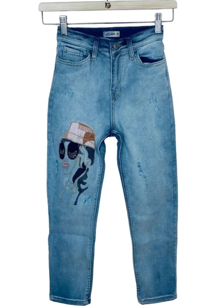 Kız Çocuk Kot Pantolon Jean %100 Pamuk Nakış Baskılı Denim Kumaş fırsatları