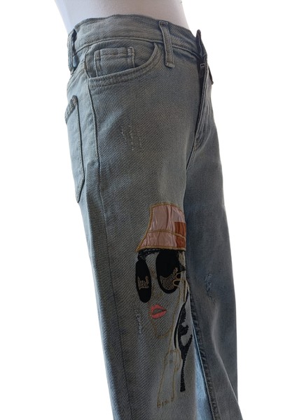 Kız Çocuk Kot Pantolon Jean %100 Pamuk Nakış Baskılı Denim Kumaş indirimleri