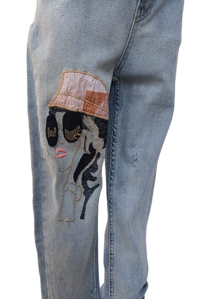 Kız Çocuk Kot Pantolon Jean %100 Pamuk Nakış Baskılı Denim Kumaş