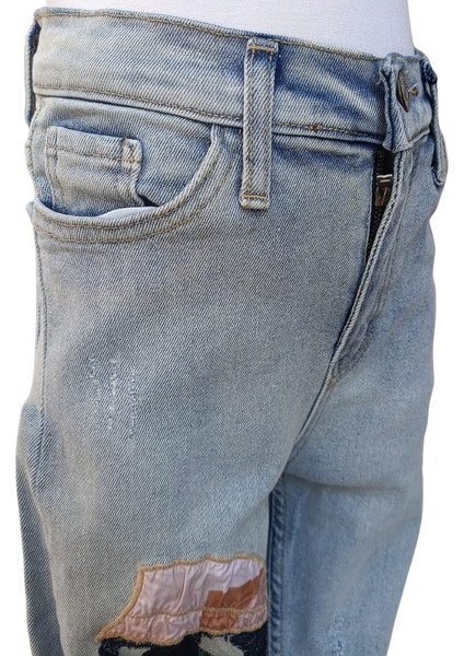 Kız Çocuk Kot Pantolon Jean %100 Pamuk Nakış Baskılı Denim Kumaş
