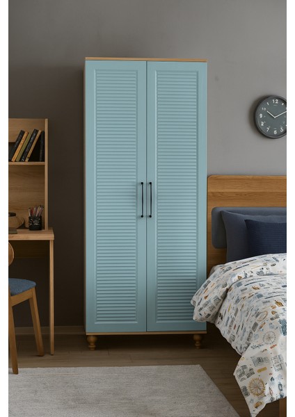 Mavi Dolap 2 Kapaklı-Çekmeceli | %100 MDF | REHAU Kaplama Kapaklı | Ağaç Ayaklı