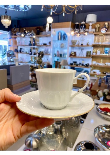 Kütahya Porselen Beyaz Mat Altın Tek Kişilik Çay Fincanı