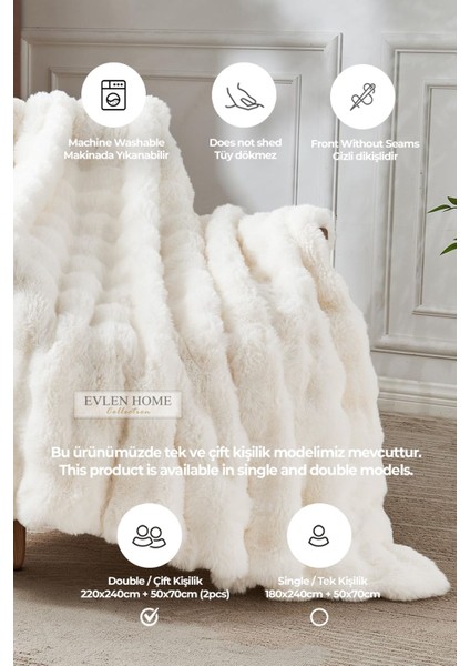 Kürk Yorgan Çift Kişilik Dolgulu Peluş Yumuşak Wellsoft Çift Taraflı Yatak Örtüsü 3 Parça Set Lory