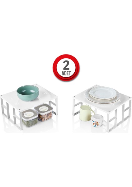 2 Adet Dolap içi Düzenleyici Metal Raf Tabak Bardak Rafı Kaliteli Düzenleyici