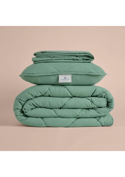 Microfiber Kumaş Tek Kişilik Yeşil Yastık Yorgan Seti - Colors In Comfort