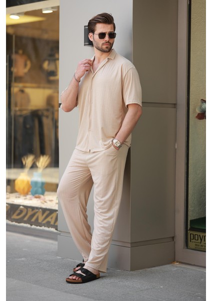 Bej Basic Erkek Gömlek Takım E7315