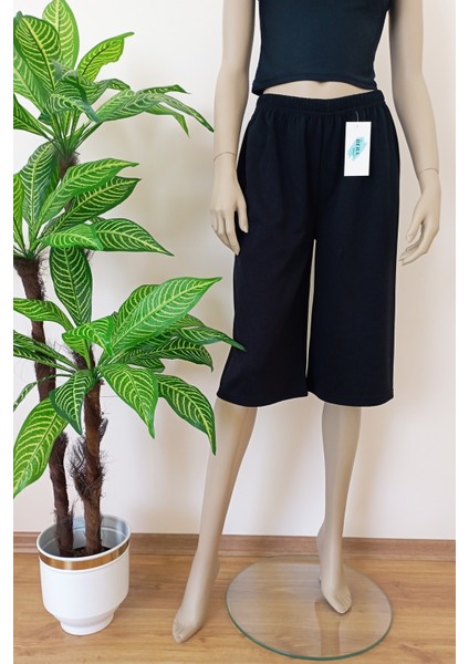 Kadın-Erkek Düz Kesim Yumuşak Dokulu Bol Paçalı Bermuda Alt modelleri