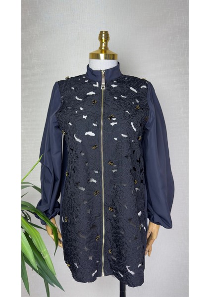 Siyah Renk Lacy Bomber Ceket