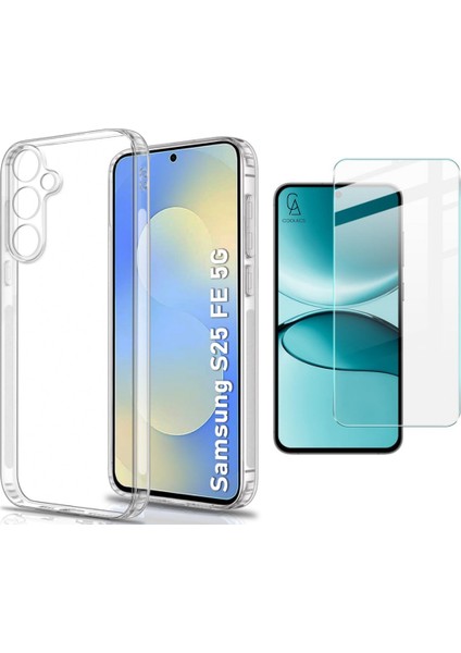 Samsung Galaxy S25 Fe ile Uyumlu Kılıf Esnek Premium Telefon Kılıfı ve Temperli Cam Ekran Koruyucu
