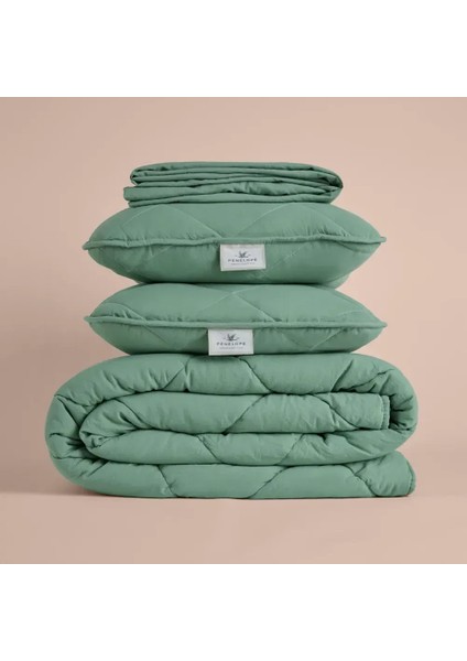 Microfiber Kumaş Çift Kişilik Yeşil Yastık Yorgan Seti - Colors In Comfort