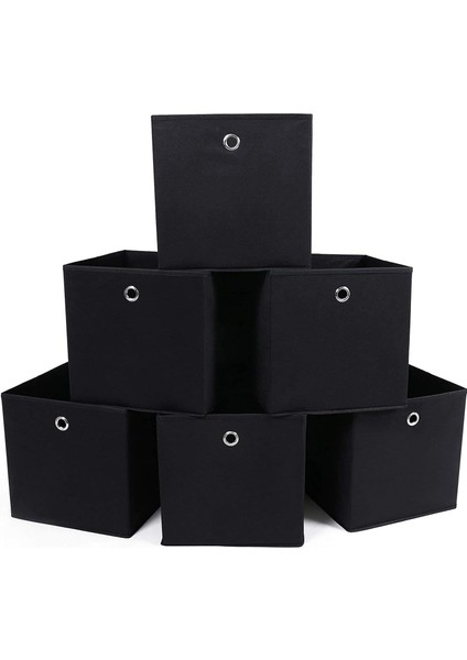 RFB02H-3 Saklama Kutusu, 6 Adet, Katlanır Kutu, Parmak Delikli, 30 x 30 x 30 Cm, Siyah