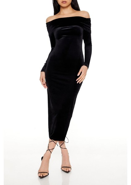 Kadife Madonna Yaka Midi Elbise fiyatları