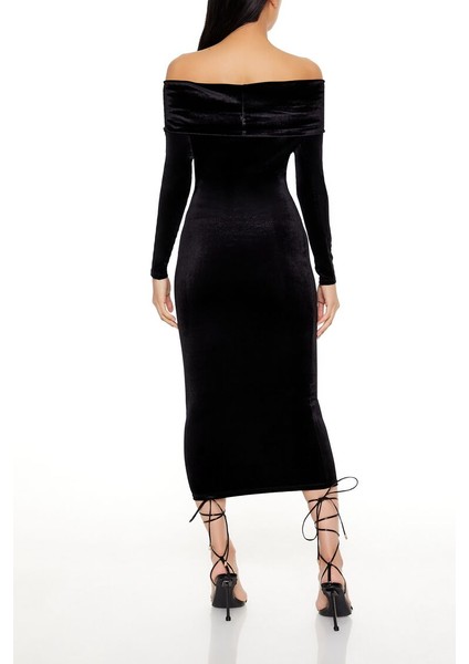 Kadife Madonna Yaka Midi Elbise indirimleri