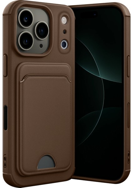 Apple iPhone 17 Pro Max Uyumlu Arka Kamera Korumalı Kart Koyulabilen Silikon Kartlıklı Kılıf Kapak