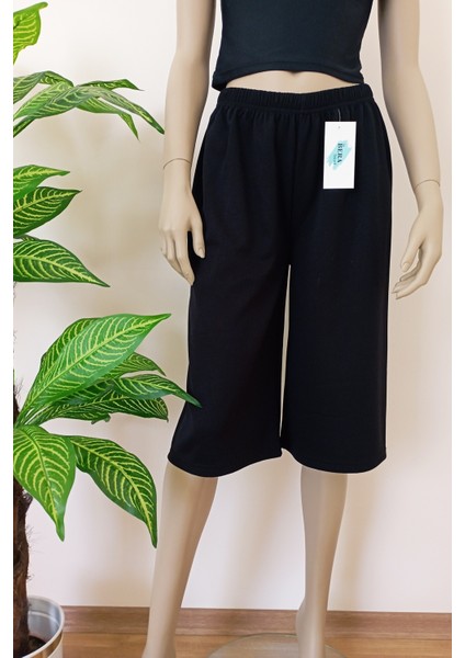 Kadın-Erkek Düz Kesim Yumuşak Dokulu Bol Paçalı Bermuda Alt