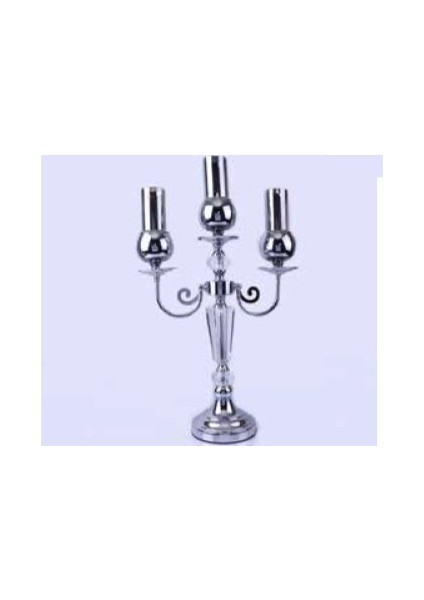 Mim Gümüş 3 Kollu Kristal Şamdan