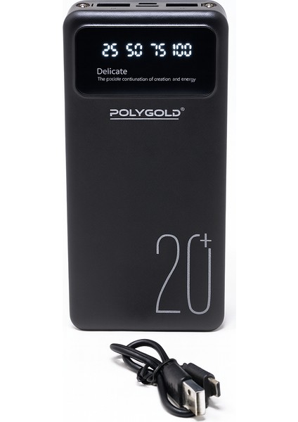 Digimonster PG-PW320 | 20000 Mah Powerbank | Hızlı Şarj | Çift USB + Type-C Giriş | LCD Ekranlı | Taşınabilir Şarj Cihazı | Siyah