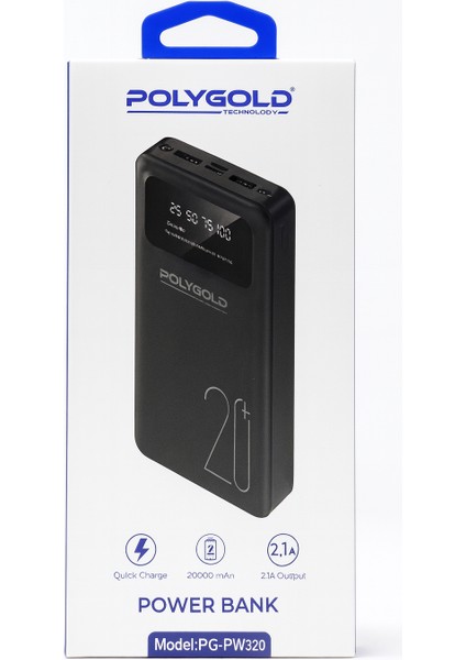 Digimonster PG-PW320 | 20000 Mah Powerbank | Hızlı Şarj | Çift USB + Type-C Giriş | LCD Ekranlı | Taşınabilir Şarj Cihazı | Siyah fiyatları