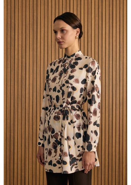 Desenli Yakası Bağlama Bant Detaylı Tunik modelleri