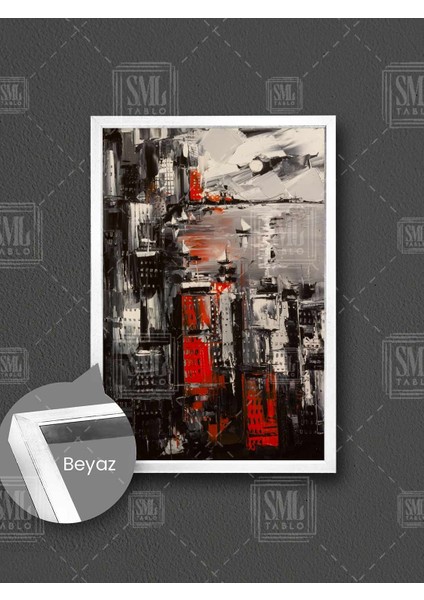 Soyut Şehir Manzarası Kaos Detroit Şehir Silüeti Çerçeveli Dikey Kanvas Tablo