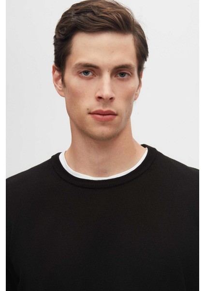 Ds Damat Regular Fit Siyah Tüylenme Yapmayan Bisiklet Yaka Pamuklu Triko Kazak 5HF06ORT12004 fiyatları